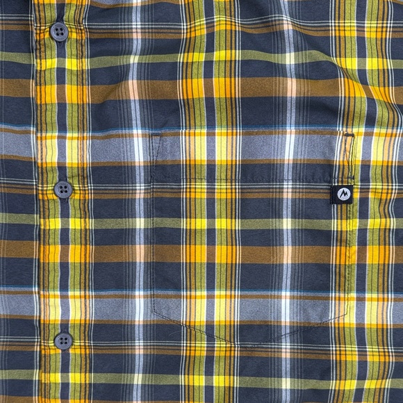 Marmot Checked Plaid Button Shirt Men’s XXL Black And Yellow Short Sleeve Hiking - Picture 3 of 10